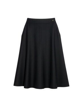 Chanel C 01A Logo Plate Flare Skirt Cashmere Blend Black Wool 36